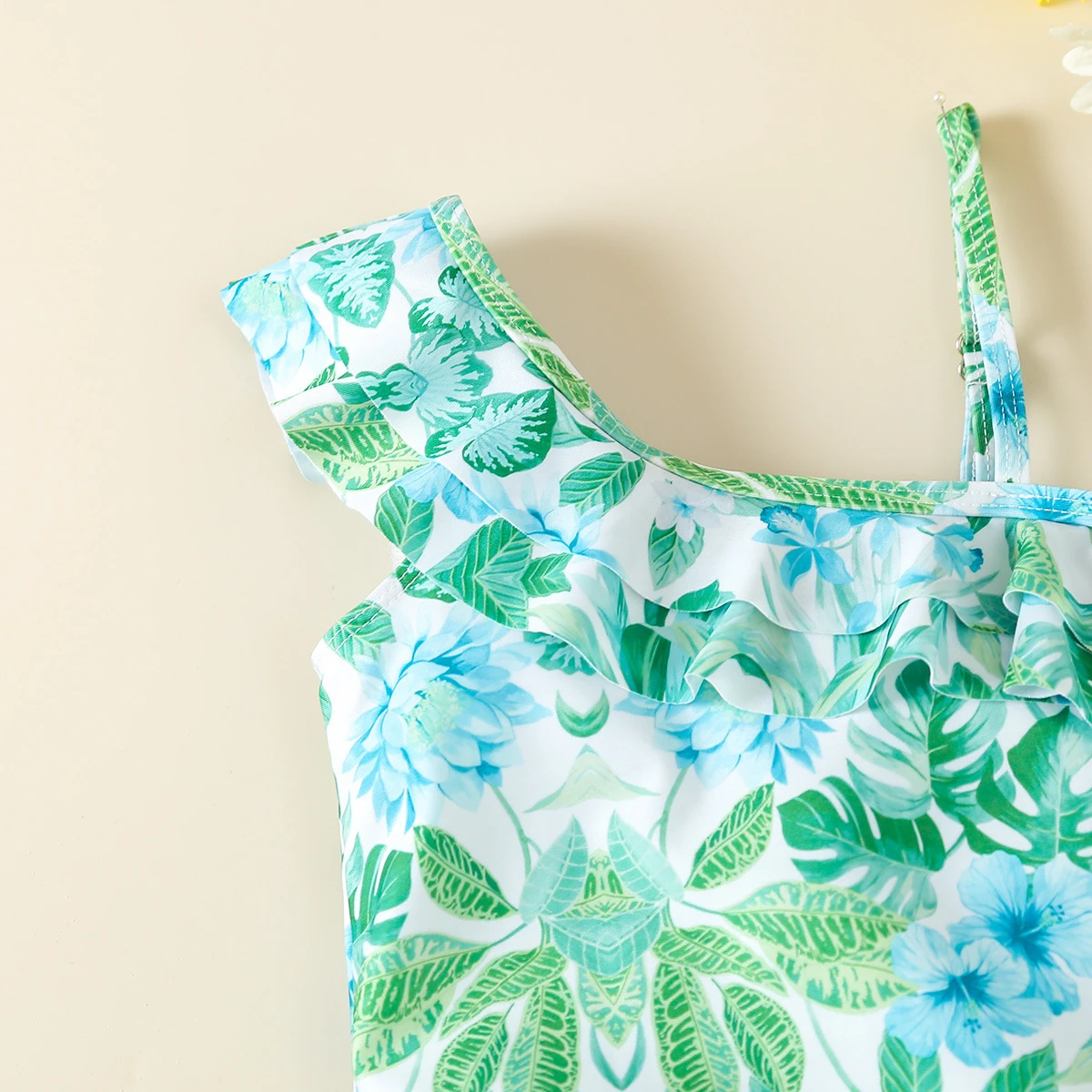 Maillot de bain  Fille une pièce à volants motif tropical